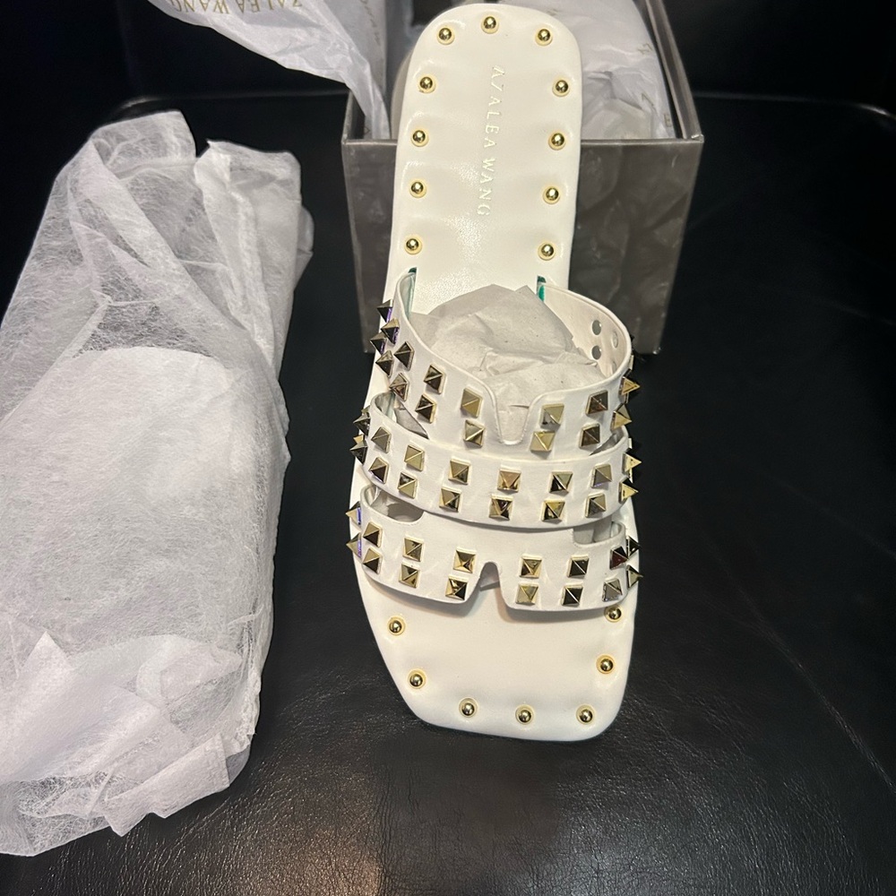 White and Gold Studded Sandals
